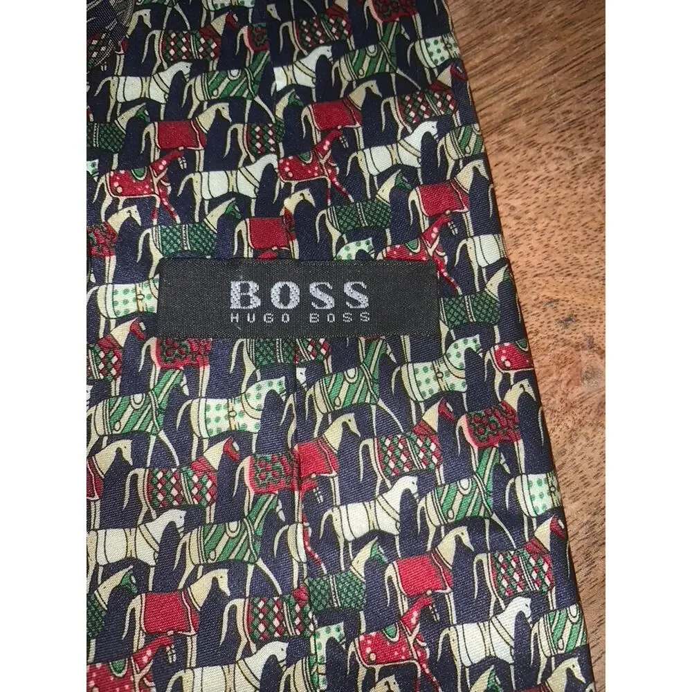 Hugo Boss Men's Silk Tie Horse Animal‎ Print Multicolor Classic Length